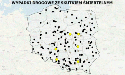 Mapa wypadków drogowych ze skutkiem śmiertelnym – WAKACJE 2019