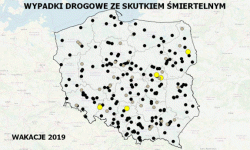 Mapa wypadków drogowych ze skutkiem śmiertelnym – WAKACJE 2019