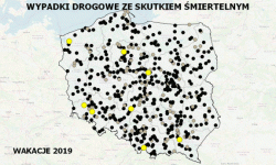 Mapa wypadków ze skutkiem śmiertelnym - Wakacje 2019 aktualizacja mapy z dnia 02.09.2019 roku