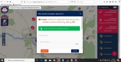 Zdjęcie przedstawia print screen z Krajowej Mapy Zagrożeń Bezpieczeństwa pokazujący powiat złotowski oraz moment dodania zgłoszenia z kategorii  osoba bezdomna wymagająca pomocy