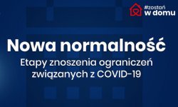 Logo przygotowane przez stronę Prezesa Rady Ministrów - Hasło nowa normalność stopniowe odmrażanie ograniczeń w związku z COVID-19