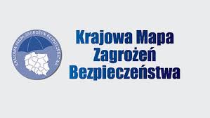 Plakat promujący Krajową Mapę Zagrożeń Bezpieczeństwa widoczny zarys  granic polski po lewej stronie a na nich hasło Krajowa Mapa Zagrożeń Bezpieczeństwa